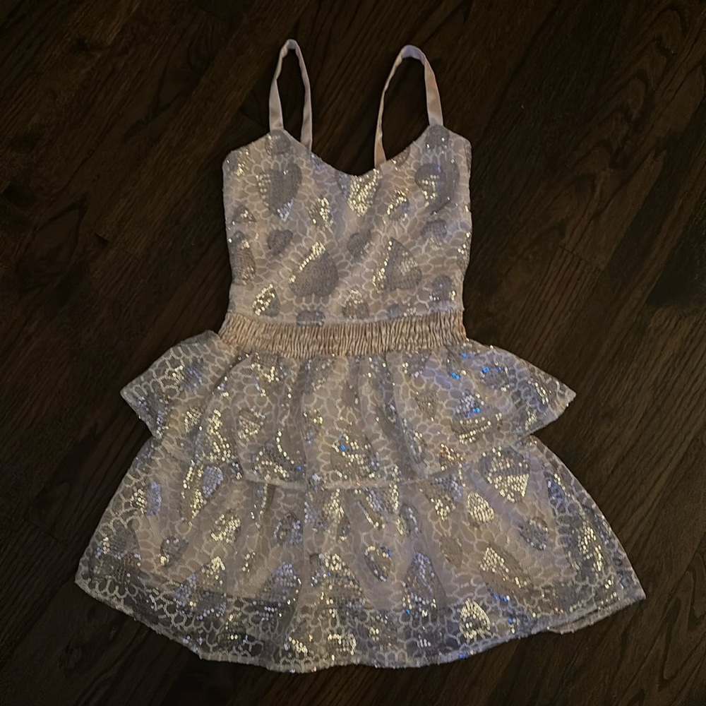 House of Wallace white and silver mini dress.